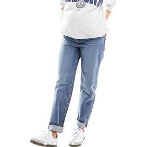 ASOS DESIGN Maternity high rise relaxed mom jeans in mid blue Plus Size 16